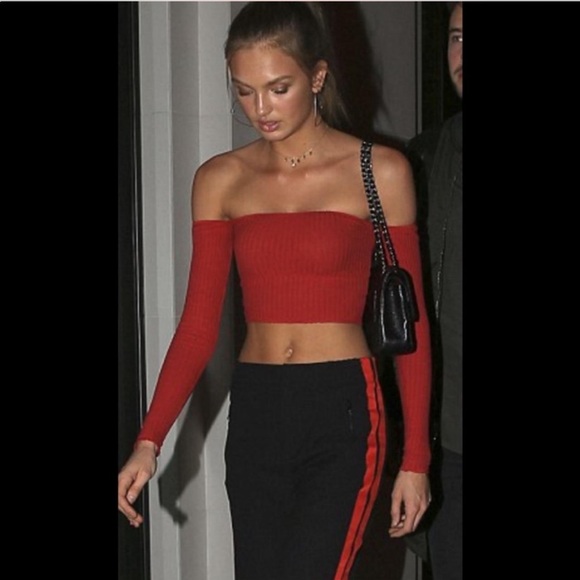Cherry Red Off-Shoulder Minka Crop Top - Picture 1 of 3